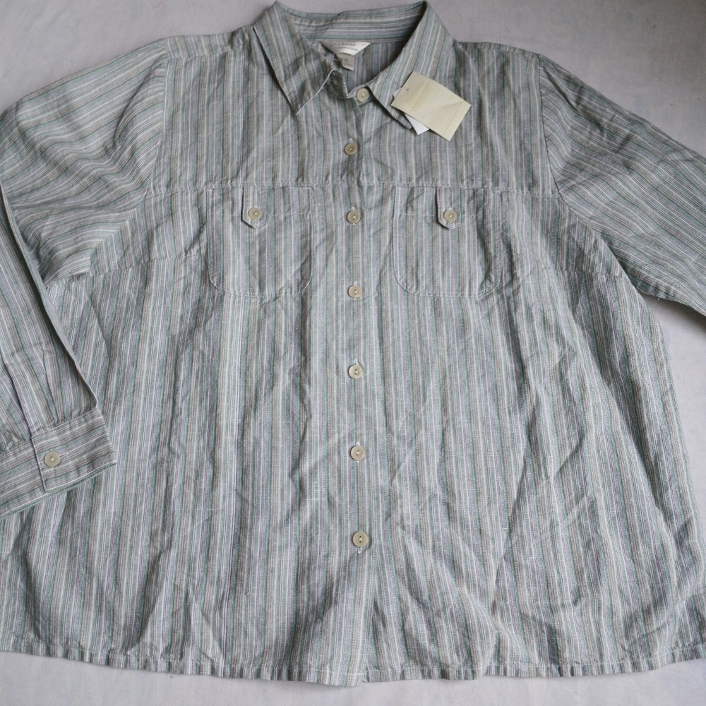 Christopher Banks Top 1x Linen Blend Button Down Boho Stripe Coastal Capsule New